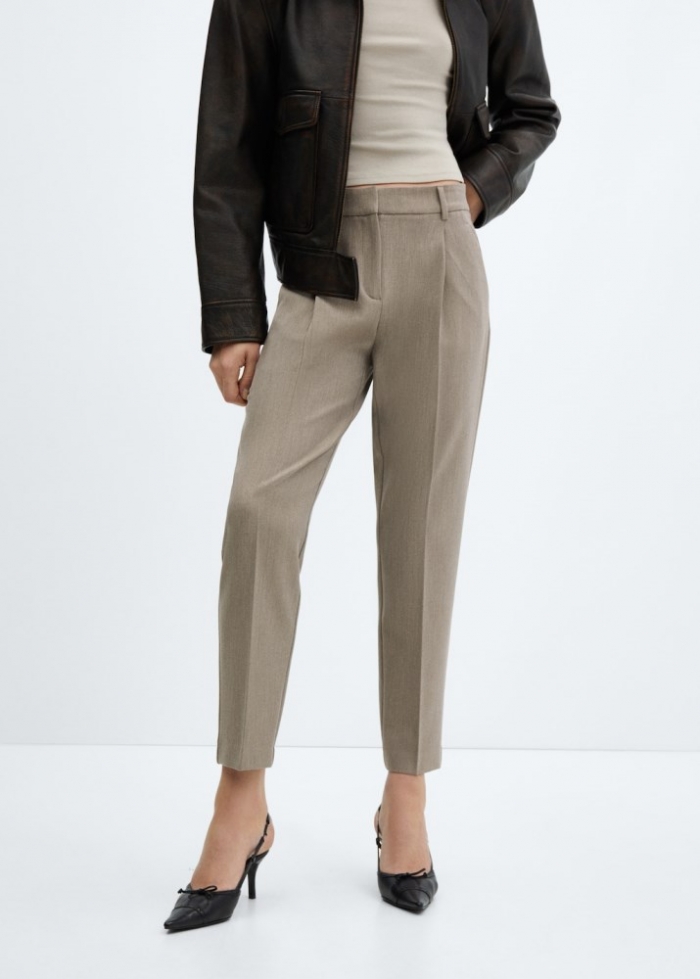 Mango Pantalón recto pinzas - Marrón