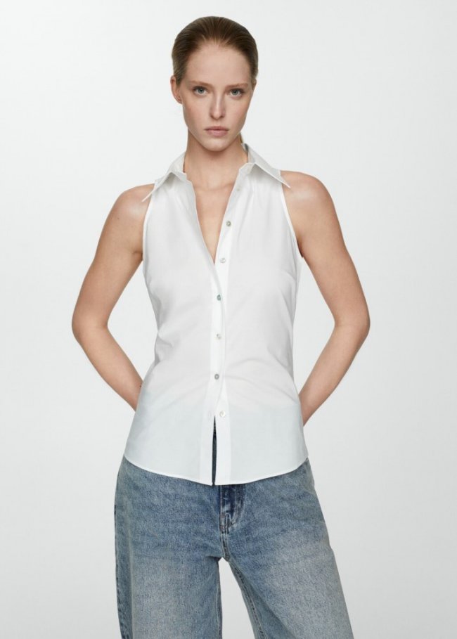 Mango Camisa algodón sin mangas - Blanco roto