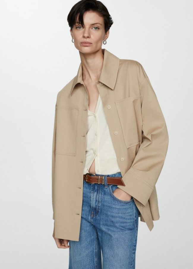 Mango Sobrecamisa oversize bolsillos - Beige