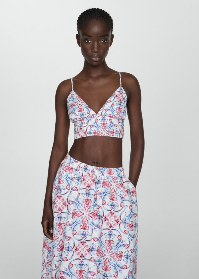 Mango Top crop estampado - Rojo