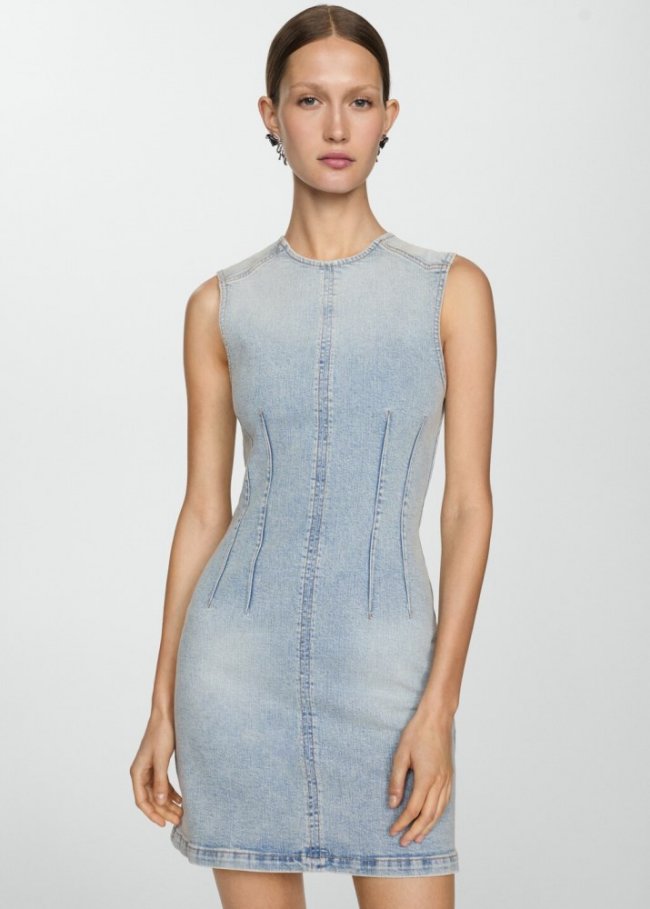 Mango Vestido vaquero corto - Azul claro vintage