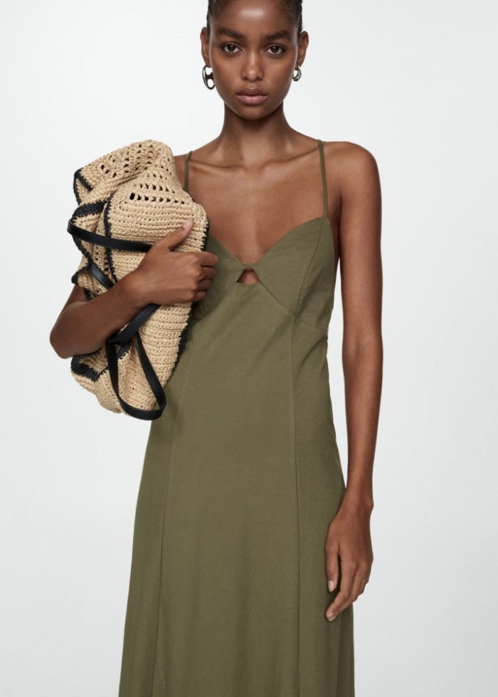 Mango Vestido largo tirantes - Khaki