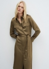 Mango Vestido camisero satinado - Khaki