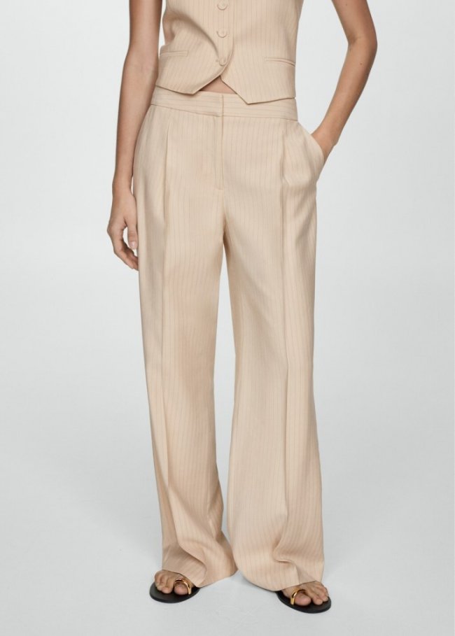 Mango Pantalón traje rayas - Beige