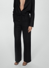 Mango Pantalón lino cintura elástica - Negro