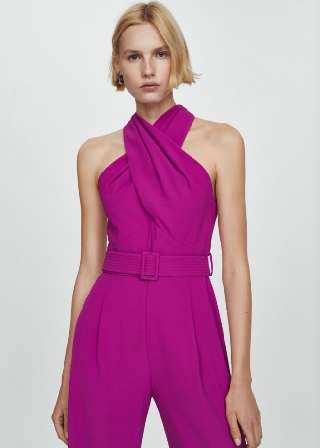Mango Mono cuello cruzado cinturón - Morado