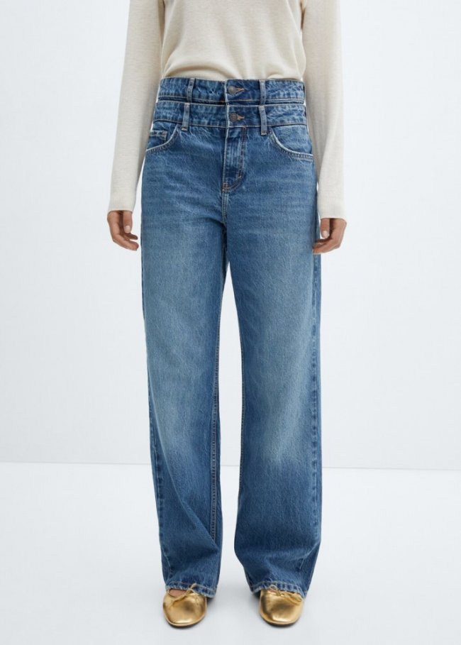 Mango Jeans rectos doble cintura - Azul oscuro
