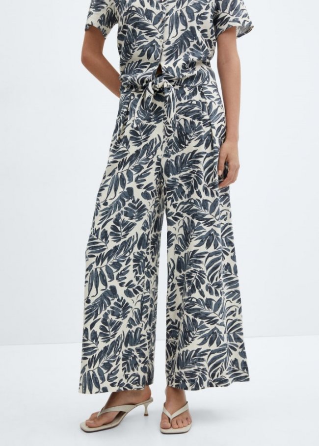 Mango Pantalón lino estampado tropical - Azul marino oscuro