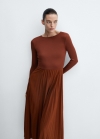 Mango Vestido bajo plisado - Rojo anaranjado