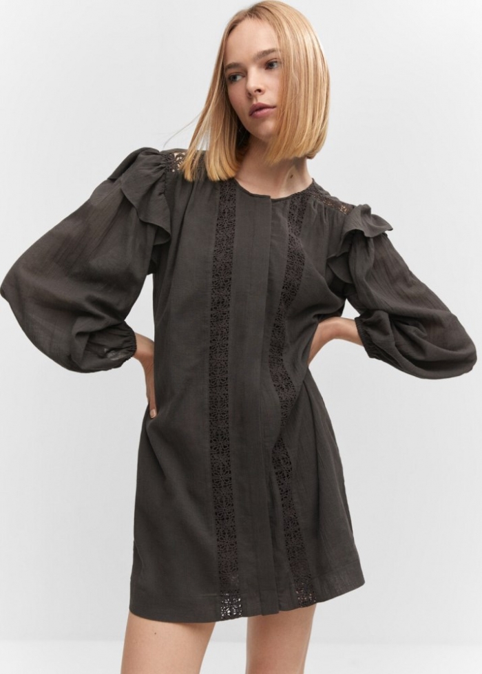 Mango Vestido corto detalles puntilla - Gris antracita