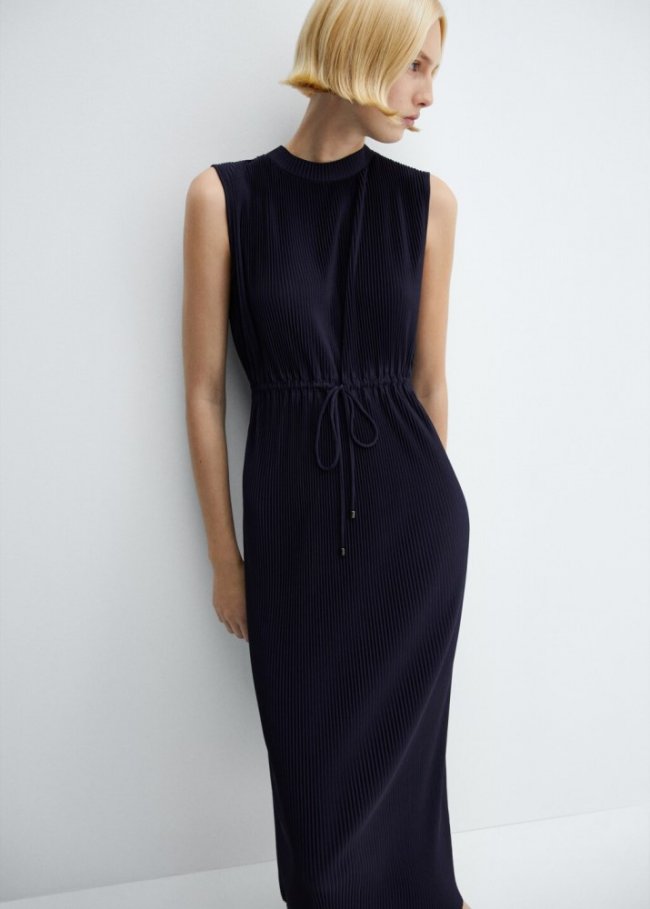 Mango Vestido midi plisado - Azul noche