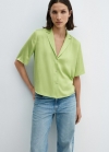 Mango Camisa satinada manga corta - Verde