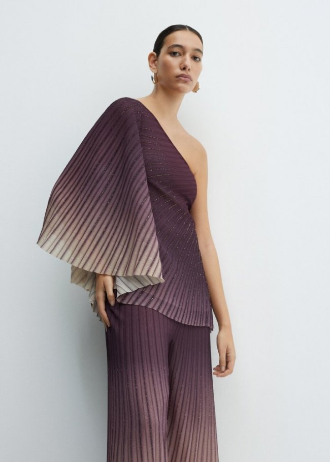 Mango Blusa asimétrica plisada - Rosa claro