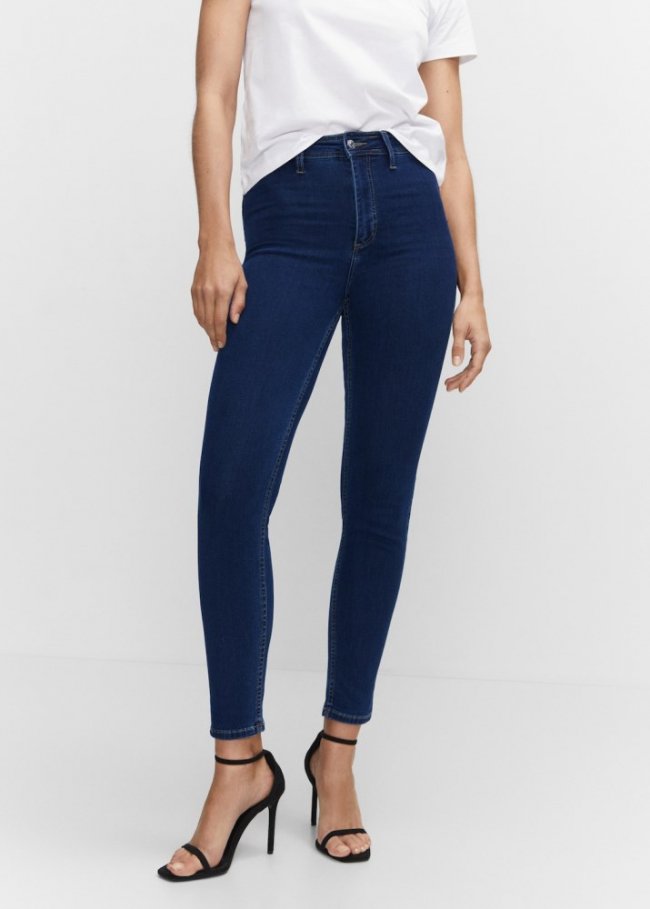 Mango Jeggings algodón tiro alto - Azul oscuro