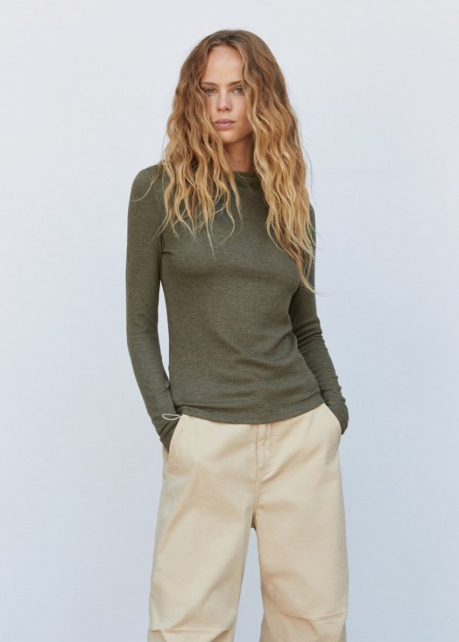Mango Camiseta cuello barco - Khaki
