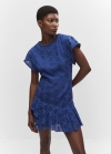 Mango Vestido calados bordados - Azul