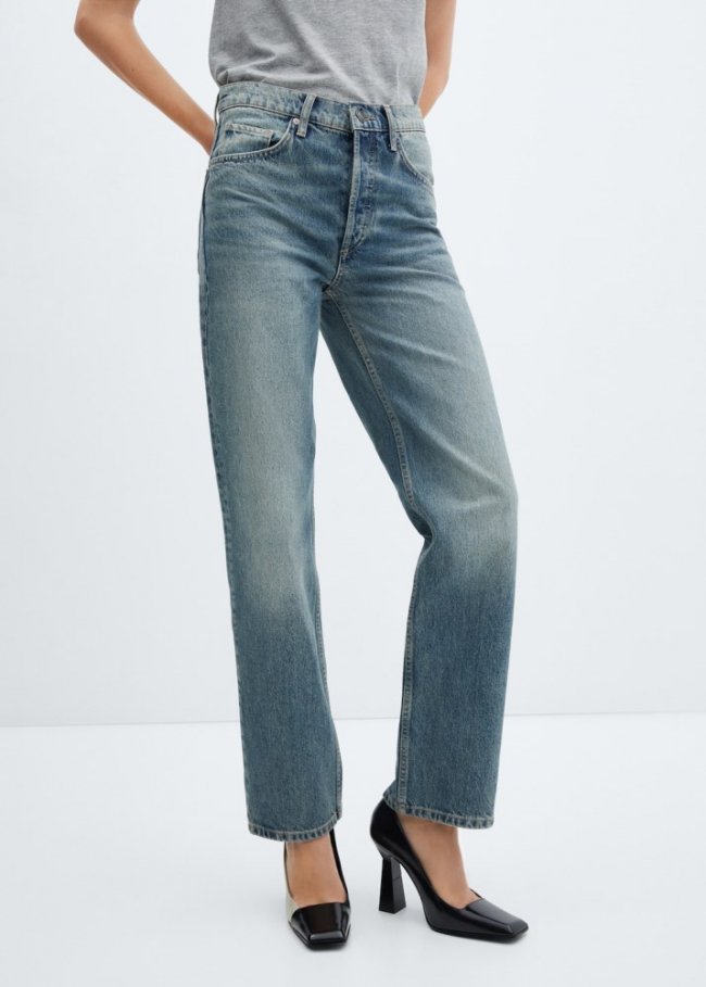 Mango Jeans rectos tiro medio - Azul medio vintage