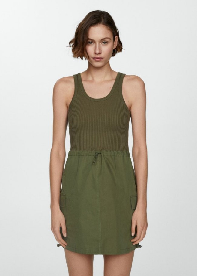 Mango Vestido parachute combinado - Khaki