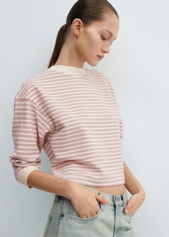 Mango Sudadera punto rayas - Rosa pastel