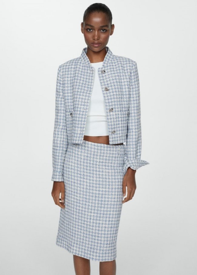 Mango Chaqueta tweed botones metálicos - Azul celeste
