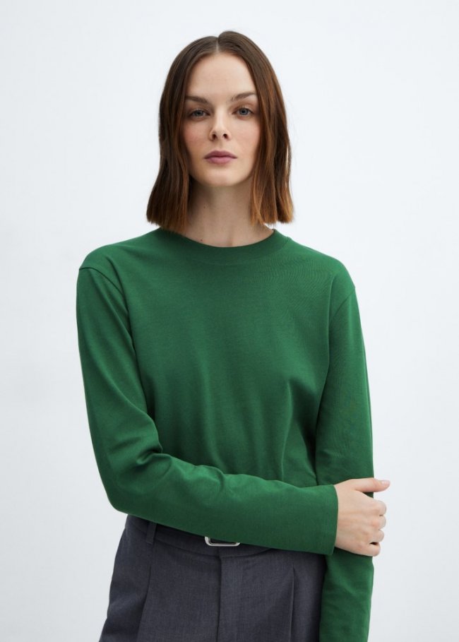 Mango Camiseta premium algodón - Verde