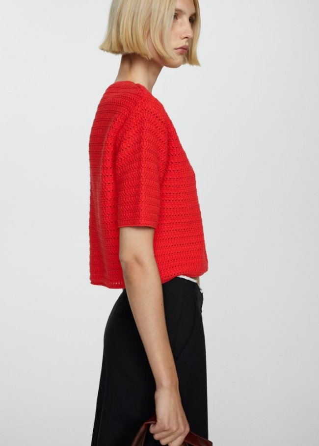 Mango Jersey punto detalles calados - Rojo coral