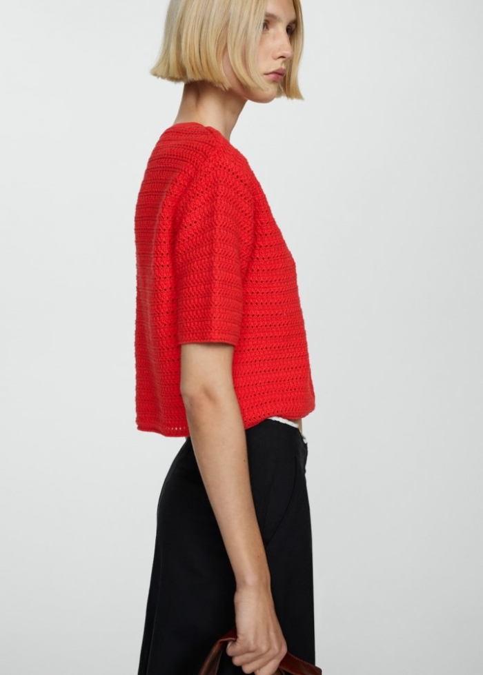 Mango Jersey punto detalles calados - Rojo coral