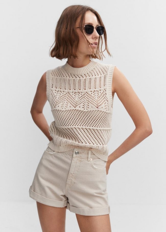 Mango Shorts vaqueros mom-fit - Beige