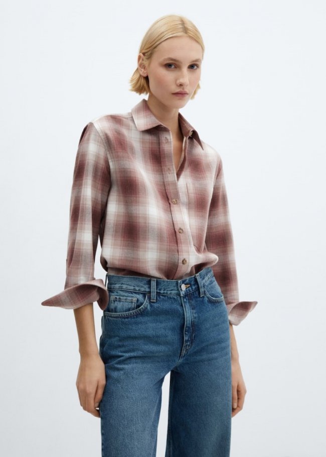 Mango Camisa algodón cuadros - Rojo