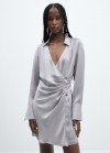 Mango Vestido satinado triple botón - Gris