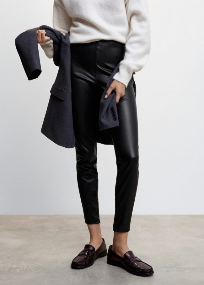 Mango Leggings efecto piel aberturas - Negro
