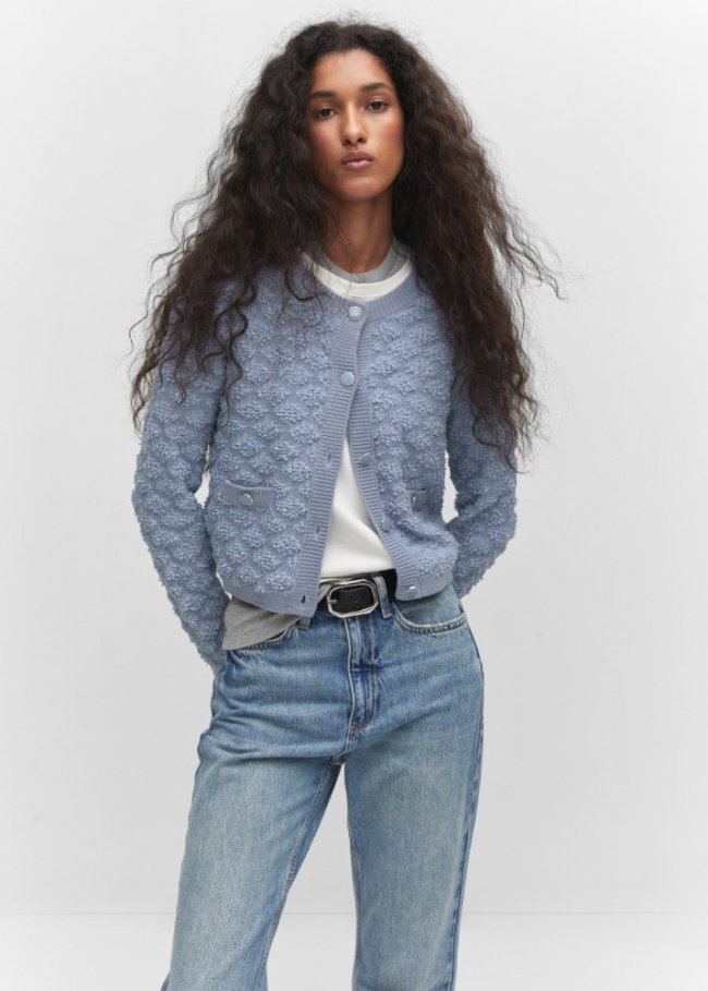 Mango Cárdigan botones textura - Azul celeste