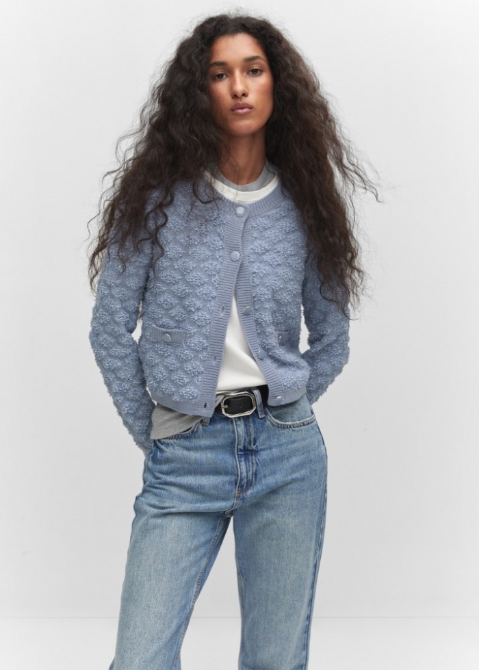 Mango Cárdigan botones textura - Azul celeste