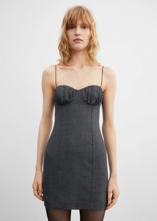 Mango Vestido escote corazón - Gris