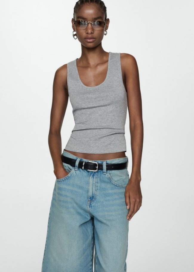 Mango Top punto tirantes anchos - Gris medio vigoré