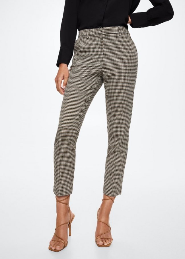 Mango Pantalón traje skinny pata de gallo - Marrón