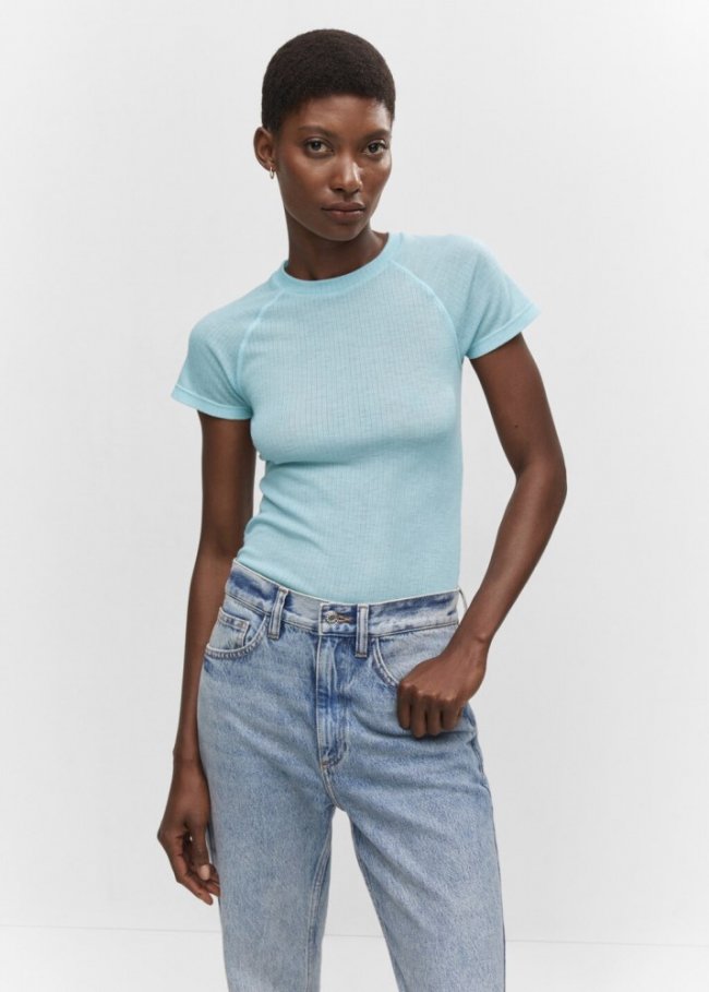 Mango Camiseta detalle costura - Azul celeste
