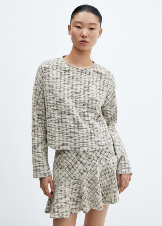 Mango Jersey tweed cuello redondo - Crudo