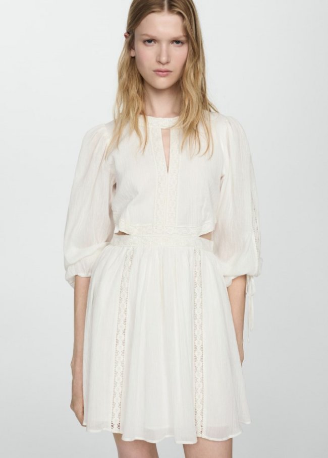 Mango Vestido aberturas detalle puntillas - Blanco roto