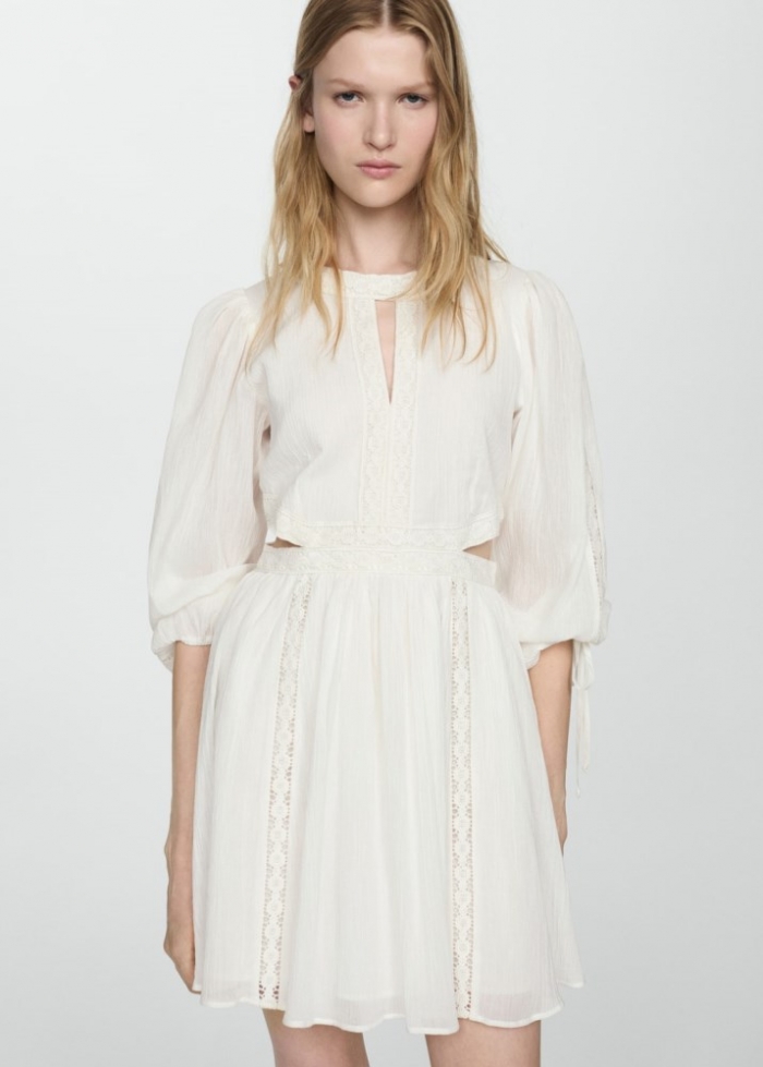 Mango Vestido aberturas detalle puntillas - Blanco roto