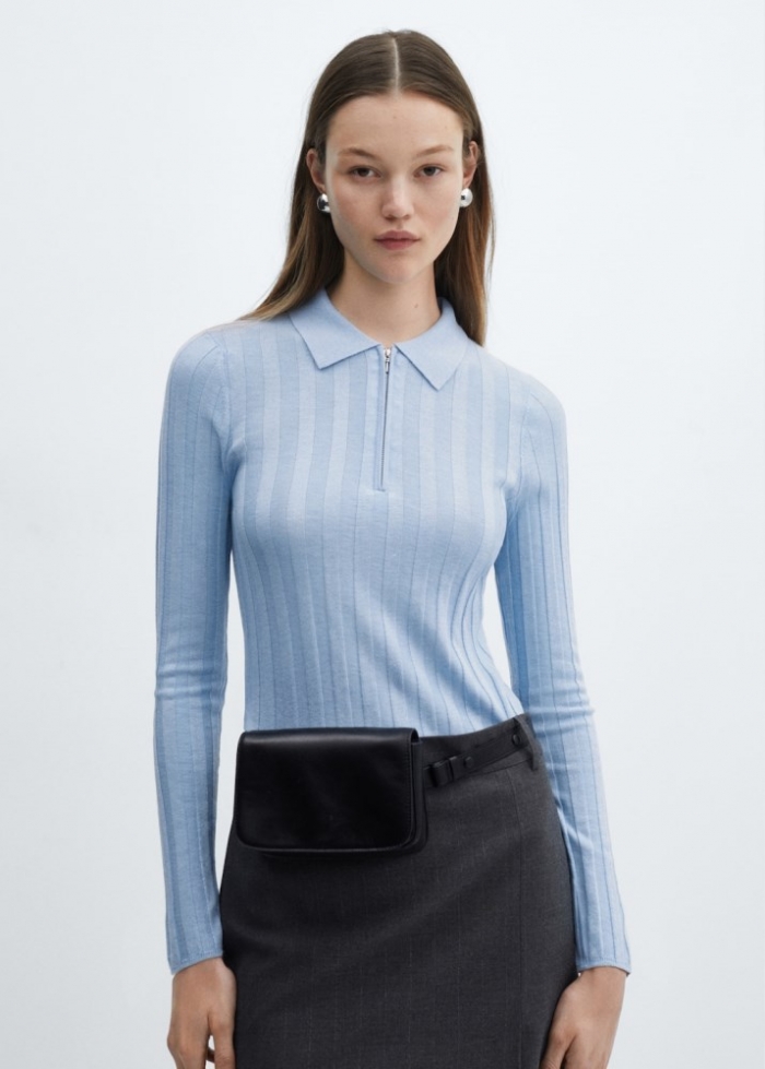 Mango Jersey cuello cremallera - Azul celeste