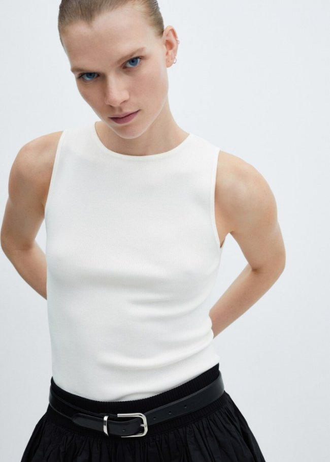 Mango Top punto tirantes anchos - Blanco roto