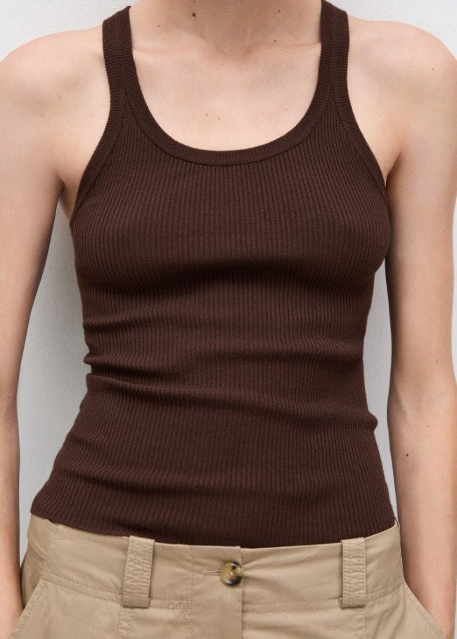 Mango Top punto tirantes - Chocolate