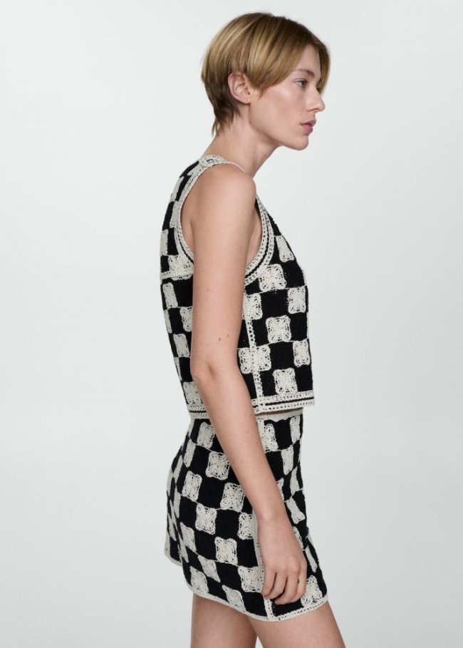 Mango Chaleco crochet combinado - Negro