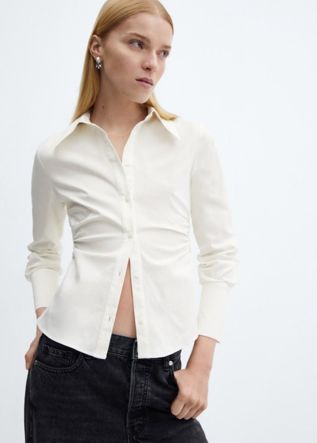 Mango Camisa detalle fruncido - Blanco roto