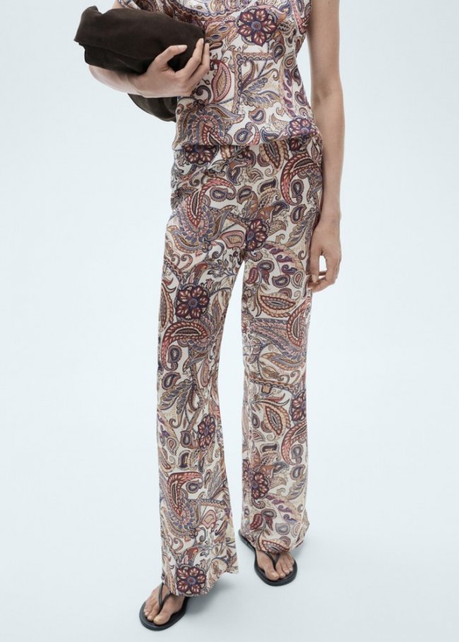 Mango Pantalón fluido estampado - Blanco roto
