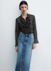 Mango Blusa estampada volantes - Negro