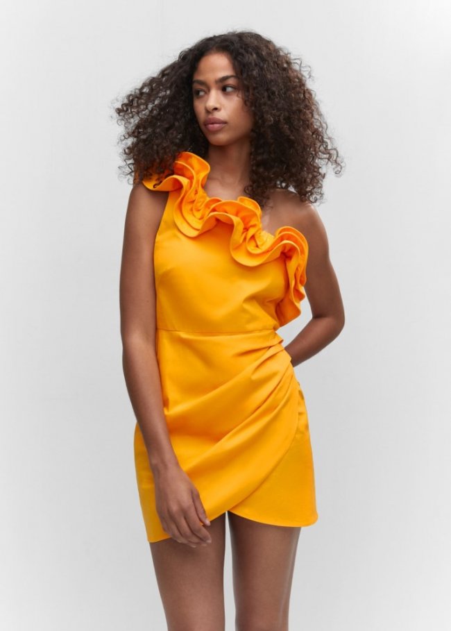 Mango Vestido asimétrico volantes - Naranja