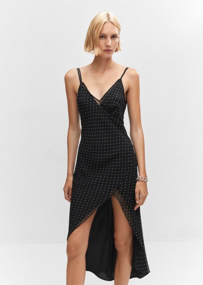 Mango Vestido estampado bajo asimétrico - Negro