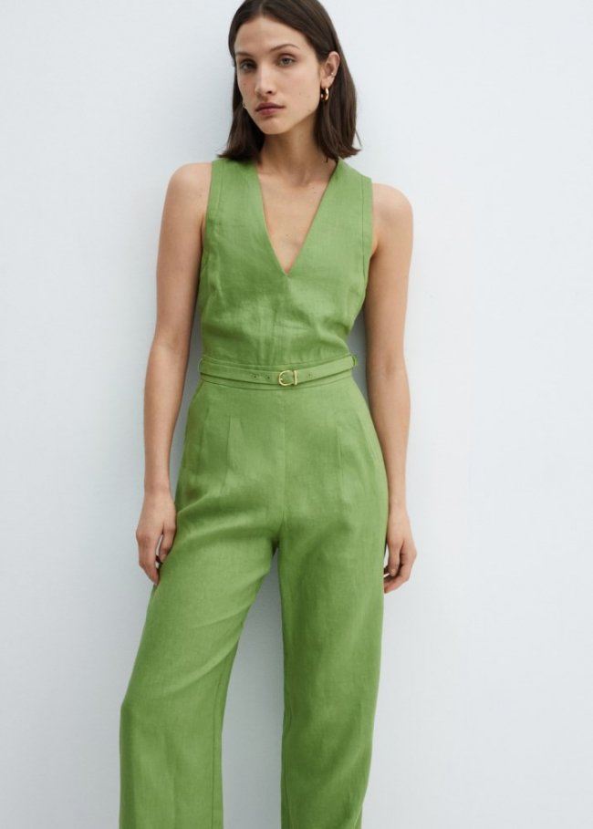 Mango Mono 100% lino cinturón - Verde